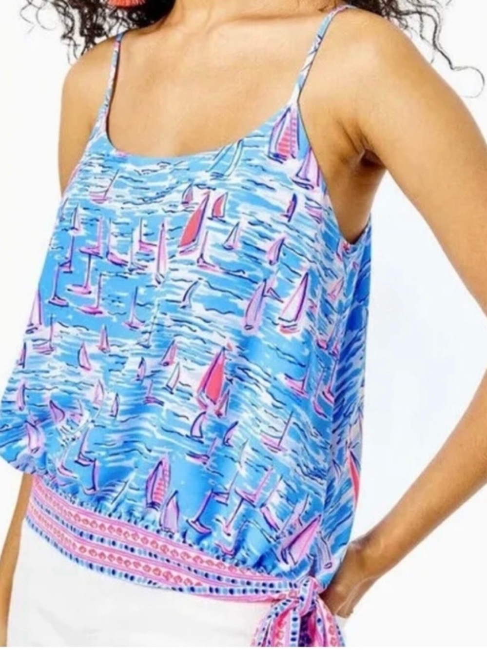 Lilly Pulitzer Blue & Pink Sailboat Tie-Side Tank
